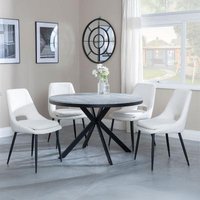 Product photograph of Ezra Grey Concrete Effect 4 Seater Round Dining Set With Spider Legs - 4 Peyton Cream Fabric Dining Chair from Choice Furniture Superstore