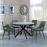 Product photograph of Ezra Grey Concrete Effect 4 Seater Round Dining Set With Spider Legs - 4 Peyton Green Fabric Dining Chair from Choice Furniture Superstore