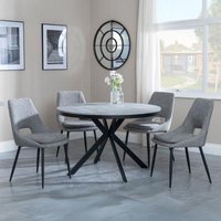 Product photograph of Ezra Grey Concrete Effect 4 Seater Round Dining Set With Spider Legs - 4 Peyton Grey Fabric Dining Chair from Choice Furniture Superstore