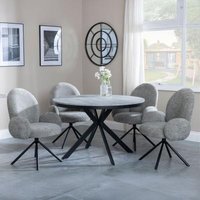 Product photograph of Ezra Grey Concrete Effect 4 Seater Round Dining Set With Spider Legs - 4 Theo Dark Grey Fabric Swivel Dining Chair from Choice Furniture Superstore