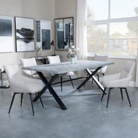 Product photograph of Ezra Grey Concrete Effect Dining Set With Cross Legs - Ace Beige Fabric Swivel Dining Chair from Choice Furniture Superstore