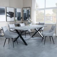 Product photograph of Ezra Grey Concrete Effect Dining Set With Cross Legs - Ace Grey Fabric Swivel Dining Chair from Choice Furniture Superstore