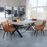 Product photograph of Ezra Grey Concrete Effect Dining Set With Cross Legs - Ace Orange Fabric Swivel Dining Chair from Choice Furniture Superstore