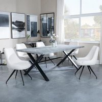 Product photograph of Ezra Grey Concrete Effect Dining Set With Cross Legs - Arctic Cream Velvet Fabric Swivel Dining Chair from Choice Furniture Superstore
