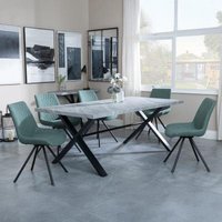 Product photograph of Ezra Grey Concrete Effect Dining Set With Cross Legs - Boden Green Fabric Swivel Dining Chair from Choice Furniture Superstore