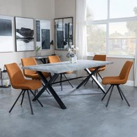Product photograph of Ezra Grey Concrete Effect Dining Set With Cross Legs - Boden Orange Fabric Swivel Dining Chair from Choice Furniture Superstore
