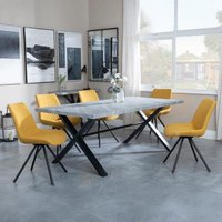 Product photograph of Ezra Grey Concrete Effect Dining Set With Cross Legs - Boden Yellow Fabric Swivel Dining Chair from Choice Furniture Superstore