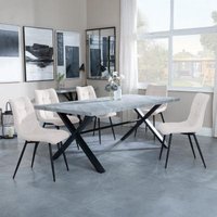 Product photograph of Ezra Grey Concrete Effect Dining Set With Cross Legs - Corona Beige Fabric Dining Chair from Choice Furniture Superstore