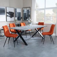 Product photograph of Ezra Grey Concrete Effect Dining Set With Cross Legs - Corona Orange Fabric Dining Chair from Choice Furniture Superstore