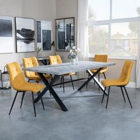 Product photograph of Ezra Grey Concrete Effect Dining Set With Cross Legs - Corona Yellow Fabric Dining Chair from Choice Furniture Superstore