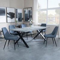Product photograph of Ezra Grey Concrete Effect Dining Set With Cross Legs - Darwin Dark Grey Fabric Dining Chair from Choice Furniture Superstore