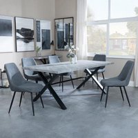 Product photograph of Ezra Grey Concrete Effect Dining Set With Cross Legs - Darwin Grey Fabric Dining Chair from Choice Furniture Superstore