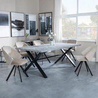 Product photograph of Ezra Grey Concrete Effect Dining Set With Cross Legs - Ion Beige Velvet Fabric Swivel Dining Chair from Choice Furniture Superstore