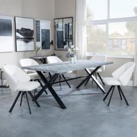 Product photograph of Ezra Grey Concrete Effect Dining Set With Cross Legs - Ion Cream Boucle Teddy Fabric Swivel Dining Chair from Choice Furniture Superstore