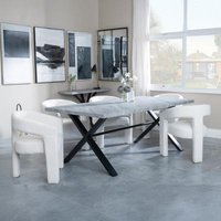 Product photograph of Ezra Grey Concrete Effect Dining Set With Cross Legs - Kiefer Cream Boucle Fabric Dining Chair from Choice Furniture Superstore