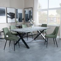 Product photograph of Ezra Grey Concrete Effect Dining Set With Cross Legs - Peyton Green Fabric Dining Chair from Choice Furniture Superstore