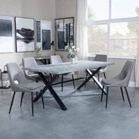 Product photograph of Ezra Grey Concrete Effect Dining Set With Cross Legs - Peyton Grey Fabric Dining Chair from Choice Furniture Superstore