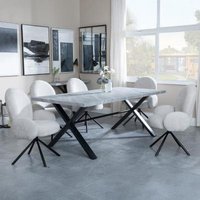 Product photograph of Ezra Grey Concrete Effect Dining Set With Cross Legs - Theo Grey Fabric Swivel Dining Chair from Choice Furniture Superstore