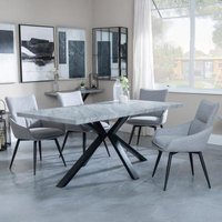 Product photograph of Ezra Grey Concrete Effect Dining Set With Spider Legs - Ace Grey Fabric Swivel Dining Chair from Choice Furniture Superstore