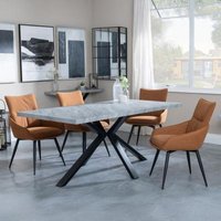 Product photograph of Ezra Grey Concrete Effect Dining Set With Spider Legs - Ace Orange Fabric Swivel Dining Chair from Choice Furniture Superstore