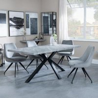 Product photograph of Ezra Grey Concrete Effect Dining Set With Spider Legs - Arctic Grey Velvet Fabric Swivel Dining Chair from Choice Furniture Superstore