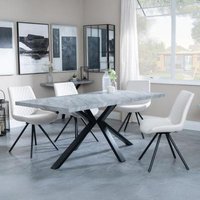 Product photograph of Ezra Grey Concrete Effect Dining Set With Spider Legs - Boden Cream Fabric Swivel Dining Chair from Choice Furniture Superstore