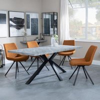 Product photograph of Ezra Grey Concrete Effect Dining Set With Spider Legs - Boden Orange Fabric Swivel Dining Chair from Choice Furniture Superstore