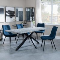 Product photograph of Ezra Grey Concrete Effect Dining Set With Spider Legs - Corona Blue Fabric Dining Chair from Choice Furniture Superstore