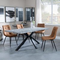 Product photograph of Ezra Grey Concrete Effect Dining Set With Spider Legs - Corona Brown Fabric Dining Chair from Choice Furniture Superstore