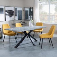 Product photograph of Ezra Grey Concrete Effect Dining Set With Spider Legs - Darwin Yellow Fabric Dining Chair from Choice Furniture Superstore