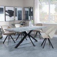 Product photograph of Ezra Grey Concrete Effect Dining Set With Spider Legs - Ion Beige Velvet Fabric Swivel Dining Chair from Choice Furniture Superstore
