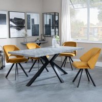 Product photograph of Ezra Grey Concrete Effect Dining Set With Spider Legs - Ion Mustard Velvet Fabric Swivel Dining Chair from Choice Furniture Superstore