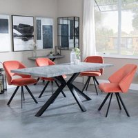 Product photograph of Ezra Grey Concrete Effect Dining Set With Spider Legs - Ion Orange Velvet Fabric Swivel Dining Chair from Choice Furniture Superstore