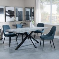 Product photograph of Ezra Grey Concrete Effect Dining Set With Spider Legs - Peyton Blue Fabric Dining Chair from Choice Furniture Superstore