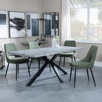Product photograph of Ezra Grey Concrete Effect Dining Set With Spider Legs - Peyton Green Fabric Dining Chair from Choice Furniture Superstore