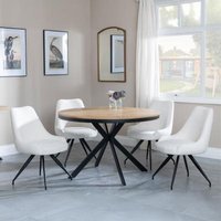 Product photograph of Ezra Industrial Oak Effect 4 Seater Round Dining Set With Spider Legs - 4 Arctic Cream Velvet Fabric Swivel Dining Chair from Choice Furniture Superstore