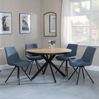 Product photograph of Ezra Industrial Oak Effect 4 Seater Round Dining Set With Spider Legs - 4 Boden Dark Grey Fabric Swivel Dining Chair from Choice Furniture Superstore
