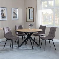 Product photograph of Ezra Industrial Oak Effect 4 Seater Round Dining Set With Spider Legs - 4 Corona Camel Fabric Dining Chair from Choice Furniture Superstore