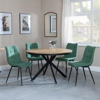 Product photograph of Ezra Industrial Oak Effect 4 Seater Round Dining Set With Spider Legs - 4 Corona Green Fabric Dining Chair from Choice Furniture Superstore