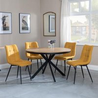 Product photograph of Ezra Industrial Oak Effect 4 Seater Round Dining Set With Spider Legs - 4 Corona Yellow Fabric Dining Chair from Choice Furniture Superstore