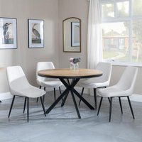 Product photograph of Ezra Industrial Oak Effect 4 Seater Round Dining Set With Spider Legs - 4 Darwin Cream Fabric Dining Chair from Choice Furniture Superstore