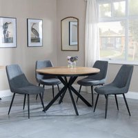 Product photograph of Ezra Industrial Oak Effect 4 Seater Round Dining Set With Spider Legs - 4 Darwin Grey Fabric Dining Chair from Choice Furniture Superstore