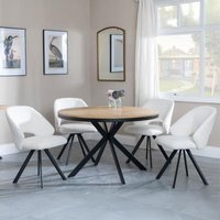Product photograph of Ezra Industrial Oak Effect 4 Seater Round Dining Set With Spider Legs - 4 Ion Cream Boucle Teddy Fabric Swivel Dining Chair from Choice Furniture Superstore