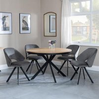 Product photograph of Ezra Industrial Oak Effect 4 Seater Round Dining Set With Spider Legs - 4 Ion Dark Grey Velvet Fabric Swivel Dining Chair from Choice Furniture Superstore