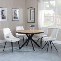 Product photograph of Ezra Industrial Oak Effect 4 Seater Round Dining Set With Spider Legs - 4 Peyton Cream Fabric Dining Chair from Choice Furniture Superstore