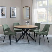Product photograph of Ezra Industrial Oak Effect 4 Seater Round Dining Set With Spider Legs - 4 Peyton Green Fabric Dining Chair from Choice Furniture Superstore