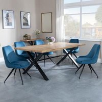 Product photograph of Ezra Industrial Oak Effect Dining Set With Cross Legs - Arctic Blue Velvet Fabric Swivel Dining Chair from Choice Furniture Superstore