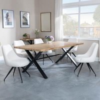 Product photograph of Ezra Industrial Oak Effect Dining Set With Cross Legs - Arctic Cream Velvet Fabric Swivel Dining Chair from Choice Furniture Superstore