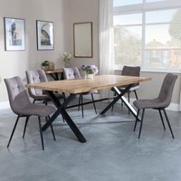 Product photograph of Ezra Industrial Oak Effect Dining Set With Cross Legs - Corona Camel Fabric Dining Chair from Choice Furniture Superstore