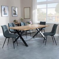 Product photograph of Ezra Industrial Oak Effect Dining Set With Cross Legs - Corona Light Grey Fabric Dining Chair from Choice Furniture Superstore